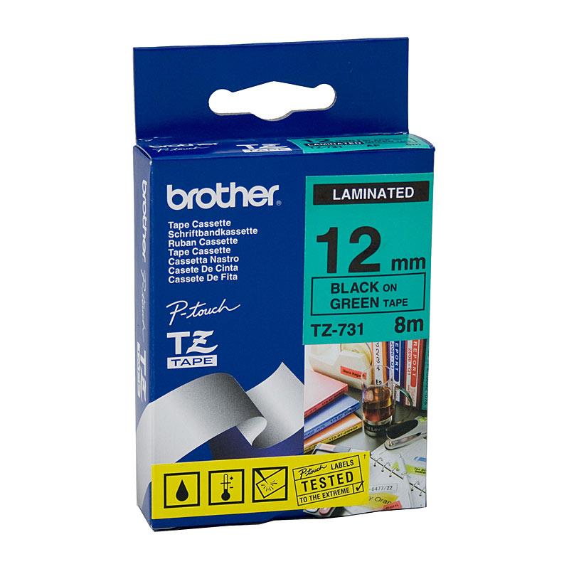 BROTHER TZe731 Labelling Tape roll with clear labels, designed for POS stations, showcasing its premium quality and durability.